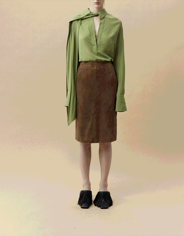 Suede Midi Skirt in Ginger