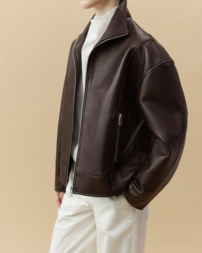 Blouse Jacket with Zippers in Brown