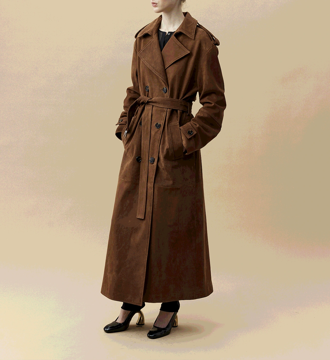 Maxi Classic Suede Trench in Ginger