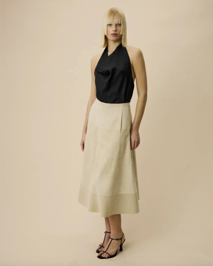 Sun Leather Skirt in Beige Suede