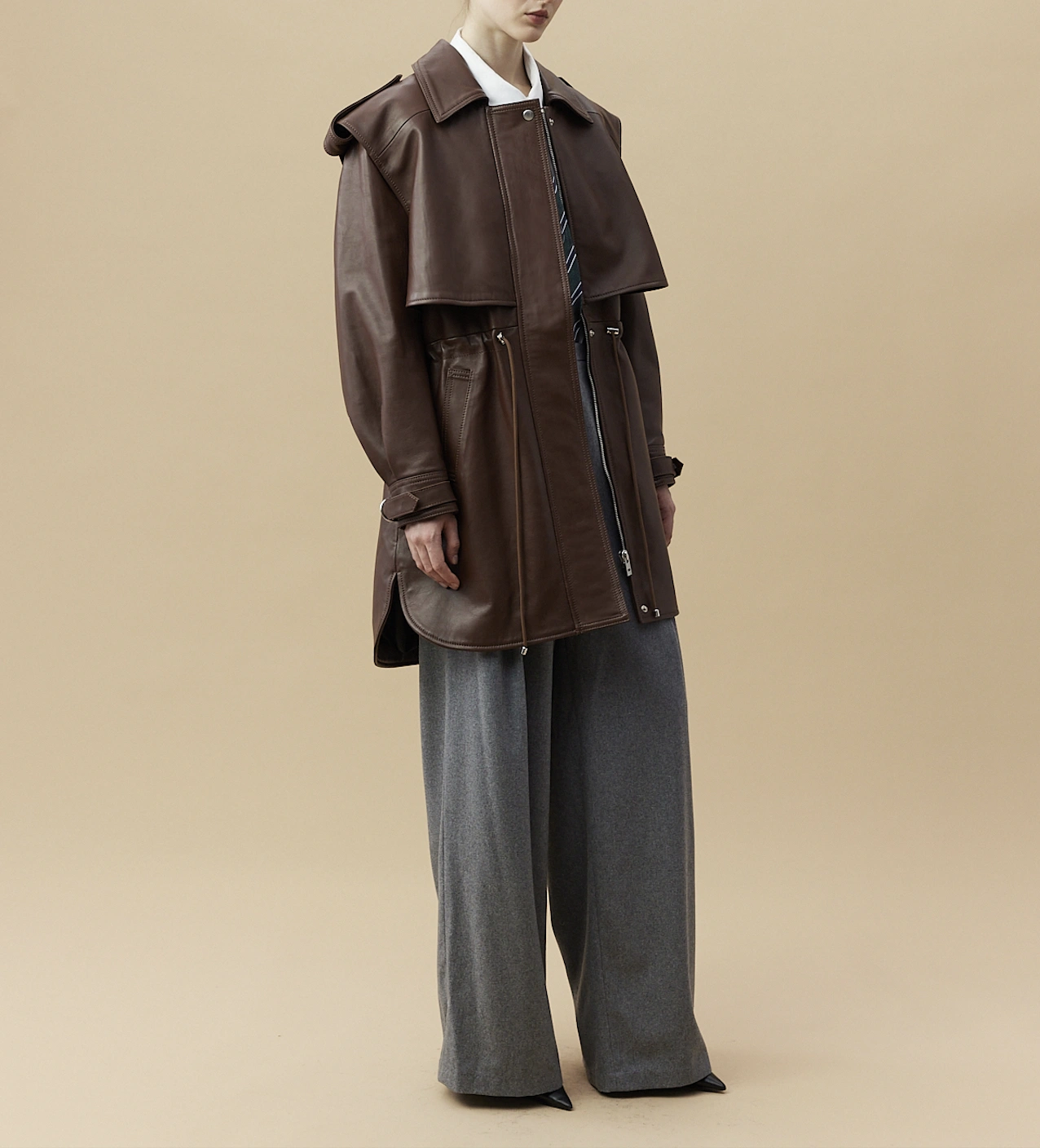 Leather Parka in Brown