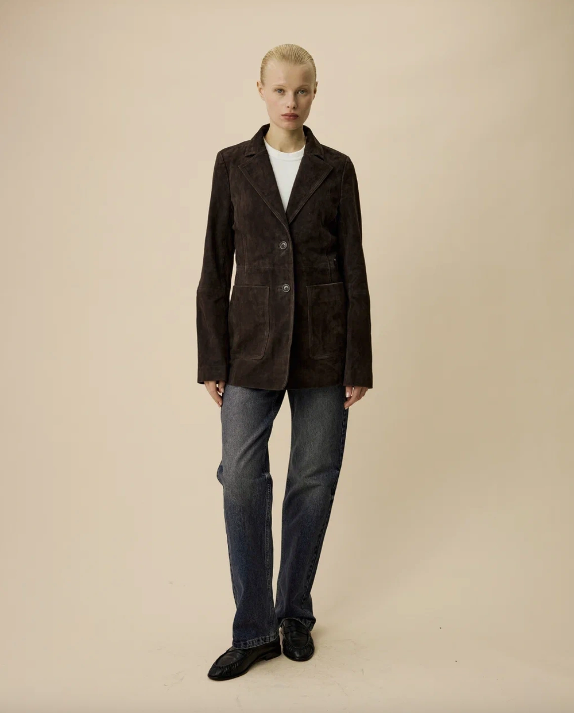 Suede Blazer with Pockets in Brown — фото 3